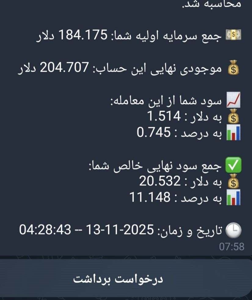 نمونه گزارش سود در ربات تلگرام داماس